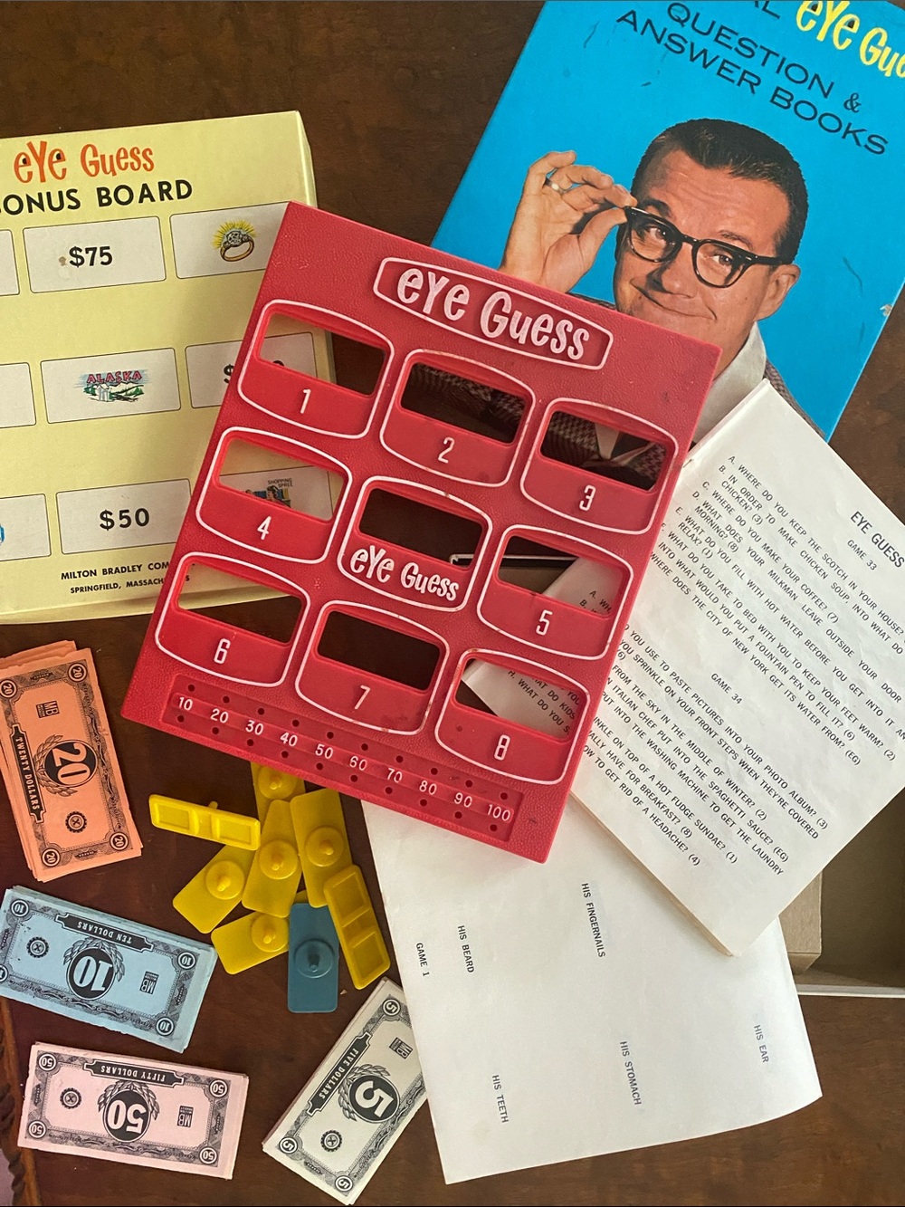 Vintage Eye Guess Board Game Components Replacement Parts Bill Cullen 1960s